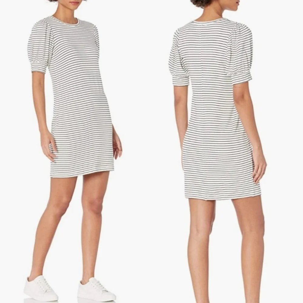 Daily Ritual Puffed Sleeves Striped Dress - Picture 1 of 8